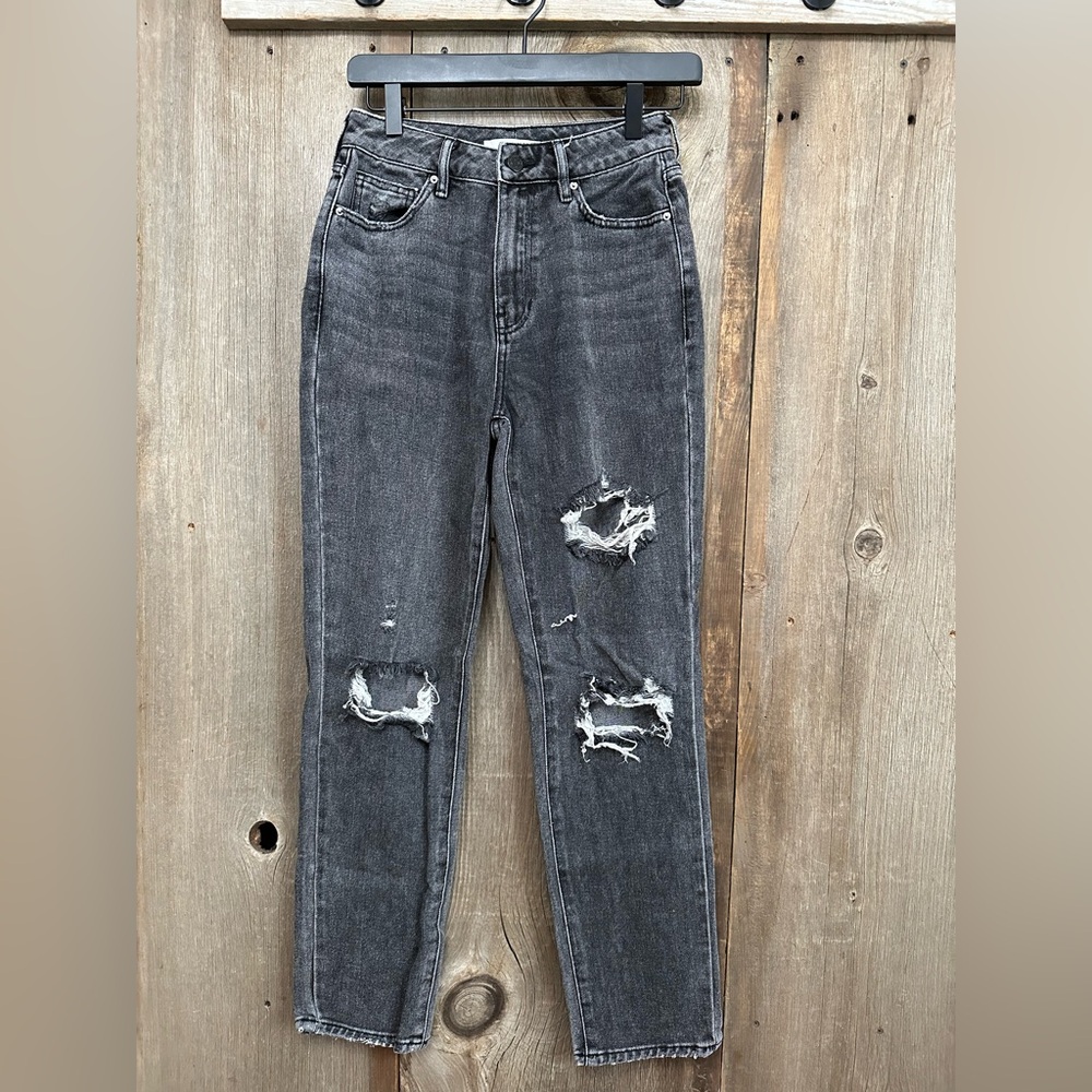 PacSun High Rise Distressed Deconstructed Mom Jeans in Faded Black Size 25